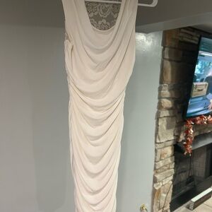 Valerie Bertinelli Cream Backless Bodycon Draped Dress
